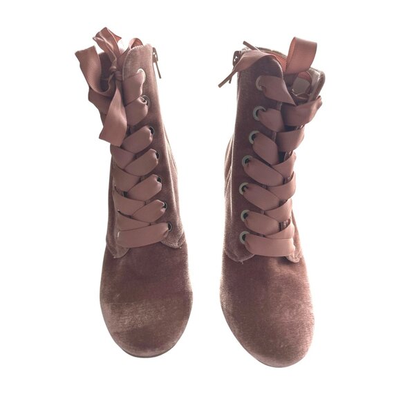 Kenneth Cole Reaction Corrine Pink Velvet Ribbon Lace-Up Granny Boots Size 7.5 - Picture 4 of 8